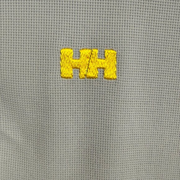 Helly Hansen Mens Polo Shirt Classic Fit Grey Yellow Logo Medium Lightweight - Picture 3 of 6